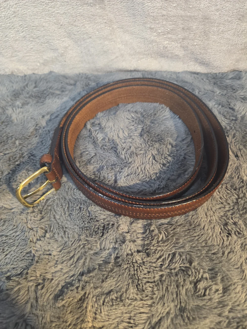 Men's Brown Leather Belt with Gold Buckle